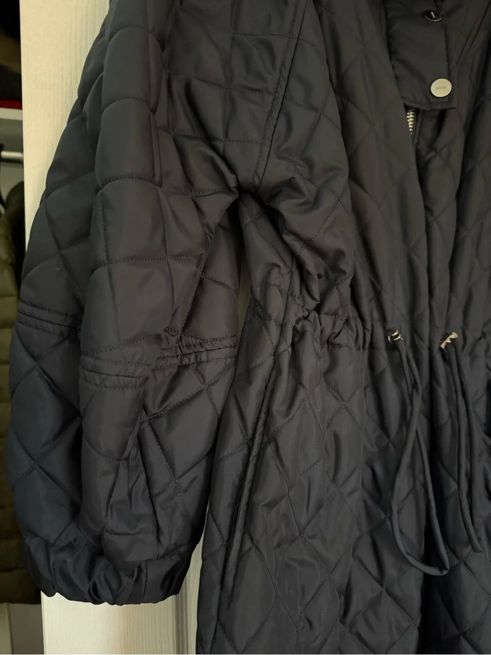 Ganni Long Puffer Coat with Drawstring Waist